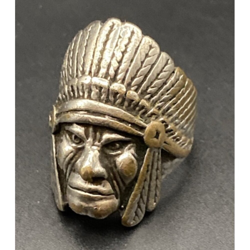 1985 Biker Ring G&S Gordon Smith Silver Tone Native American Chief  Sz  11 LOOK - Picture 2 of 10